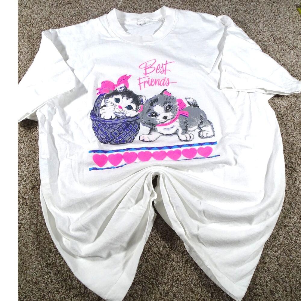 Vintage 90s Best Friends Kittens XL White T-Shirt Cat Tee